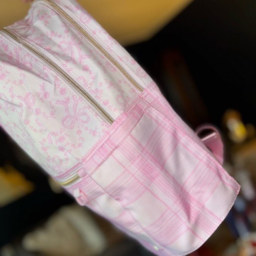 LoveShackFancy state pink coquette bow and gingham print backpack bag - Picture 8 of 12
